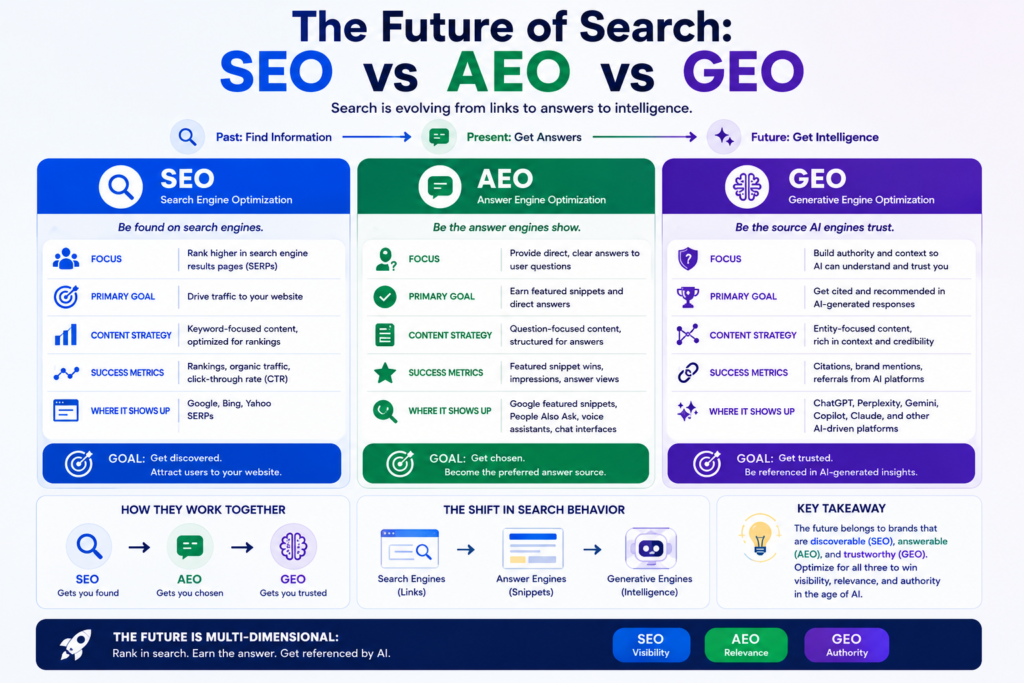 SEO VS AEO VS GEO - Future of Search