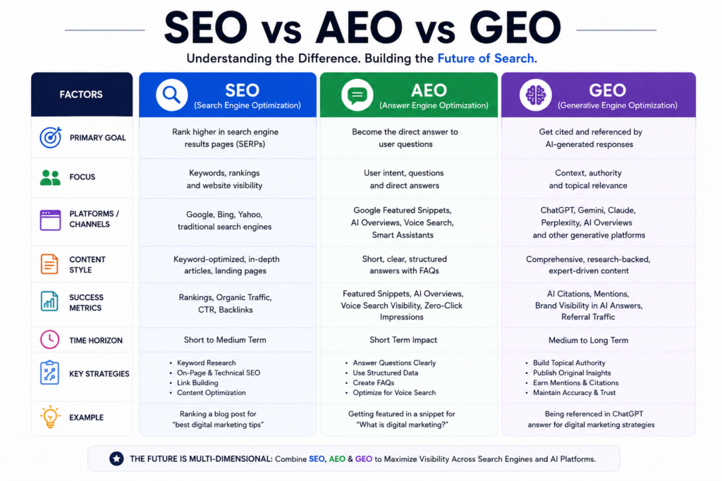 SEO vs AEO vs GEO: Understanding the Key Differences